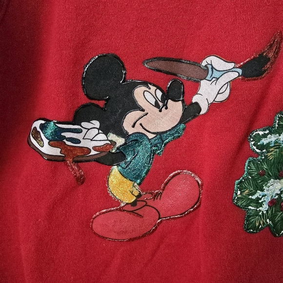 Mickey Mouse Red Christmas Holiday Sweatshirt Size XL Unisex Handmade Jerzees - Picture 3 of 11